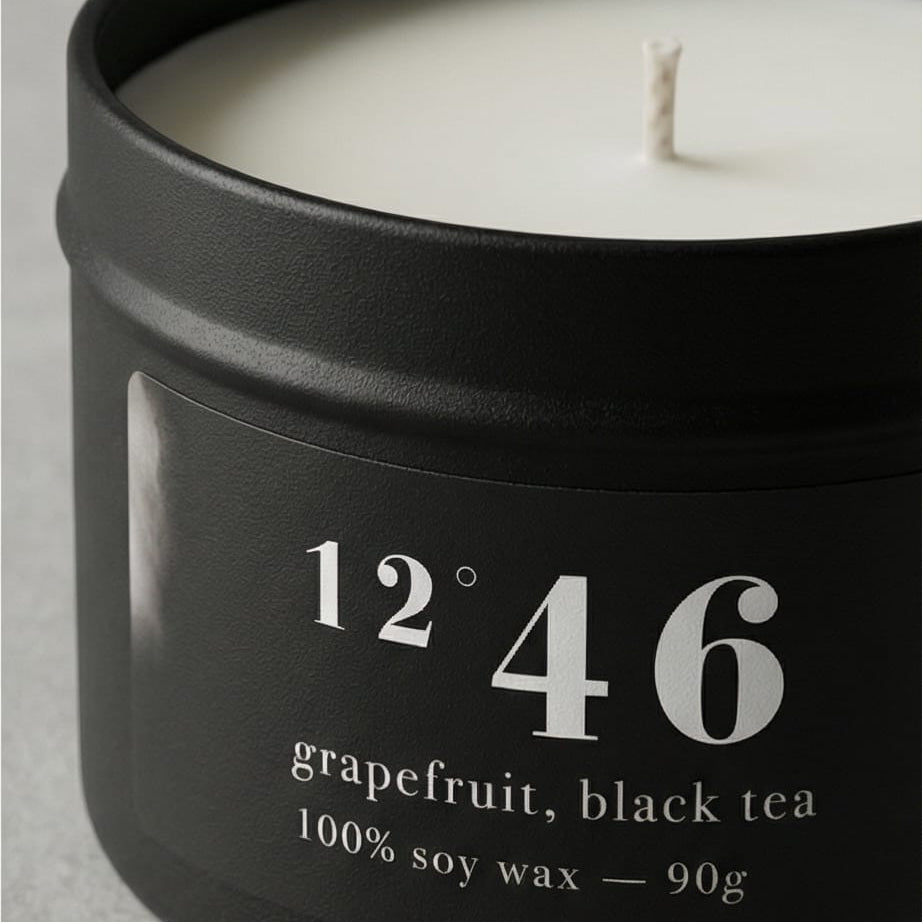 12°46 Grapefruit Black Tea Scented Candle | 100% Soy Wax | 90g